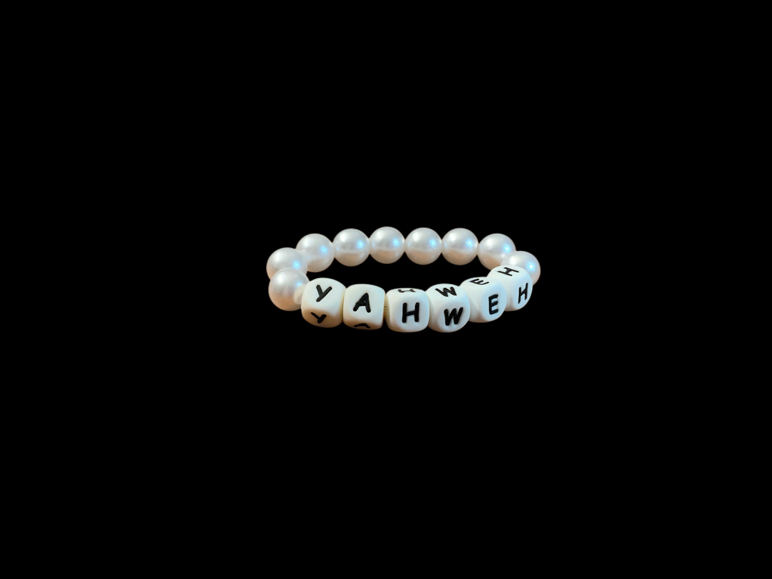 Handcrafted Bracelet ("Yahweh white pearls)
