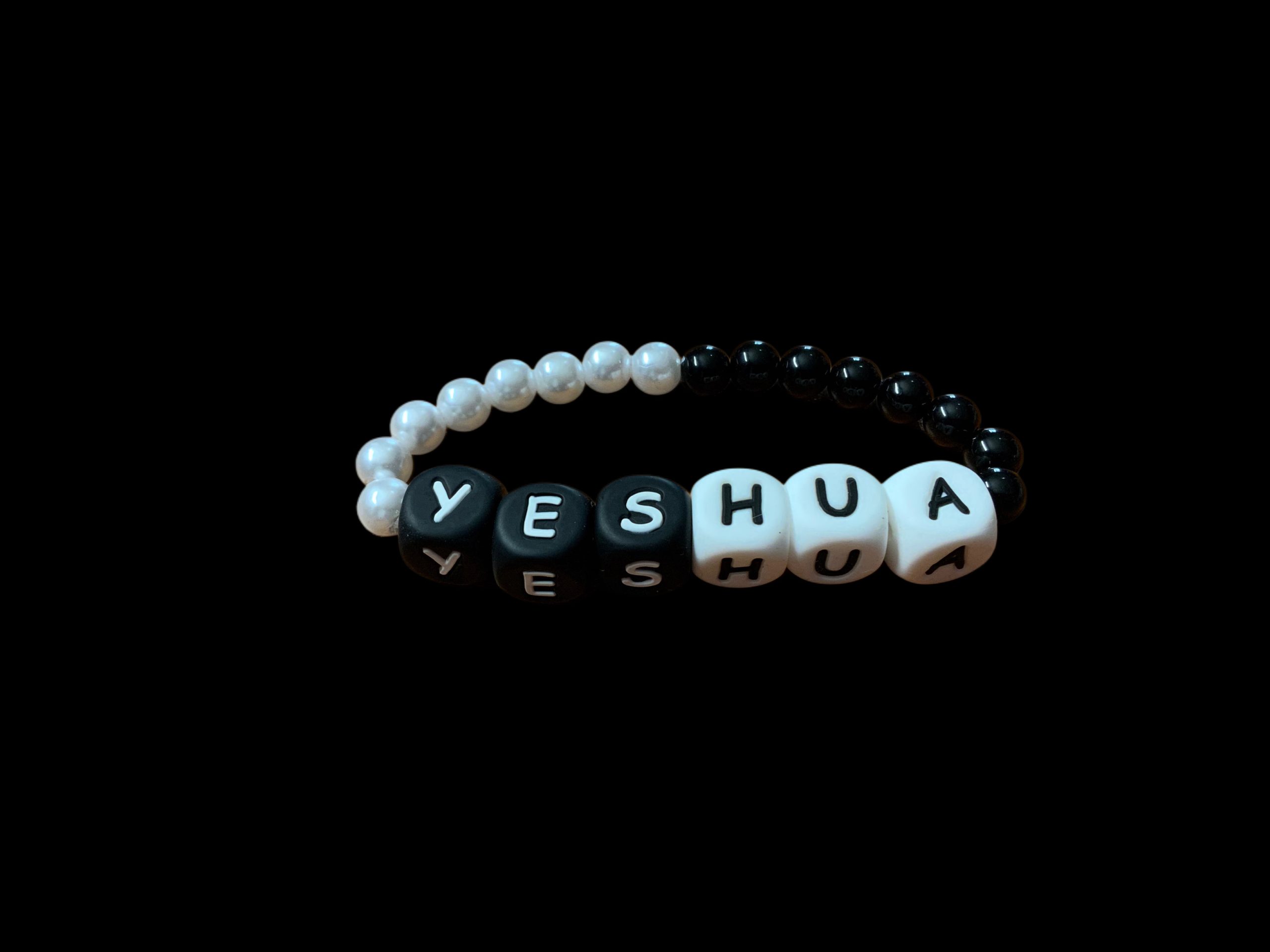 Handcrafted Bracelet ("Yeshua "black and white pearls)
