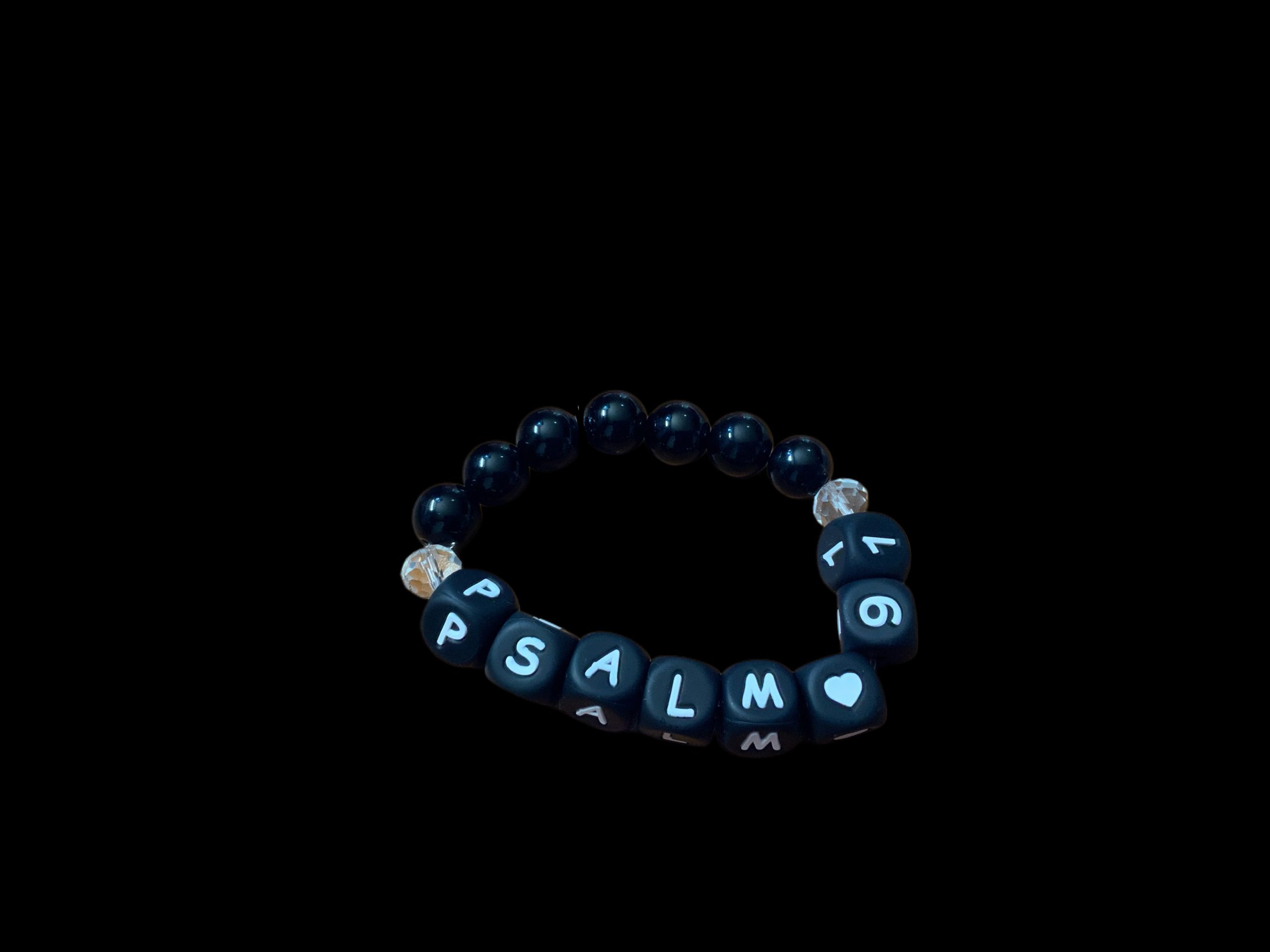 Handcrafted Bracelet "Psalm 91 w/heart black beads"
