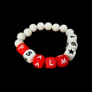 Handcrafted Bracelet "Psalm 91"  Red and White w/star and white beads