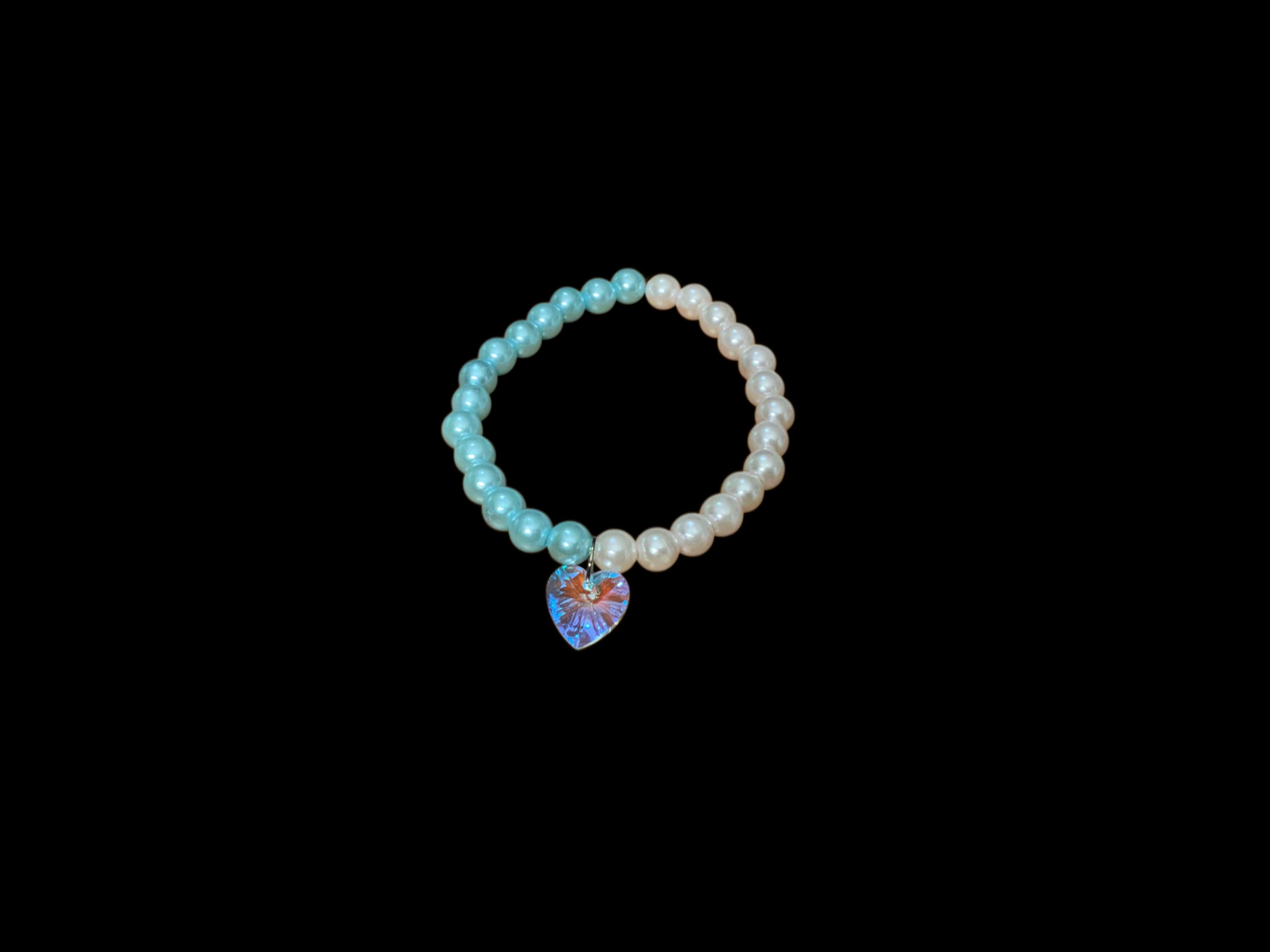 THE QUANTUM COLLECTION: Handcrafted Bracelets “Dimensions of The Heart” Ft. Aurora Borealis Heart/ Blue and Pink Pearl Beads