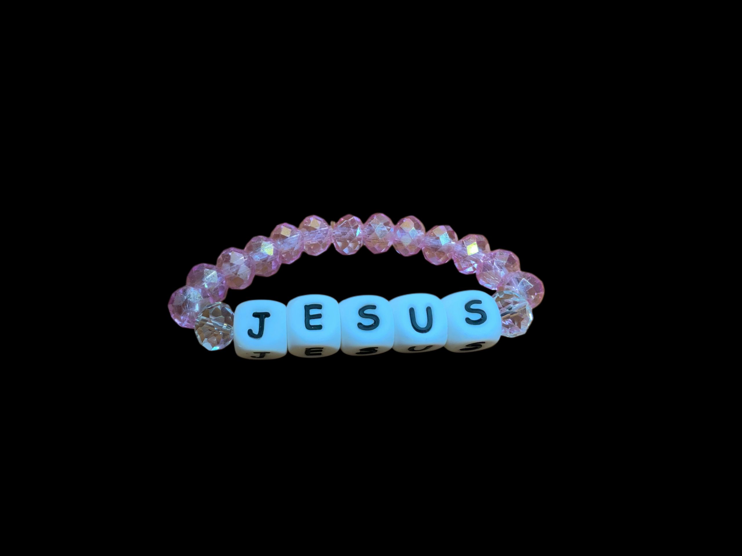 Handcrafted Bracelet Pink Faceted Rondelle "Jesus"