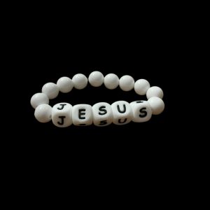 Handcrafted Bracelet "Jesus with white beads"