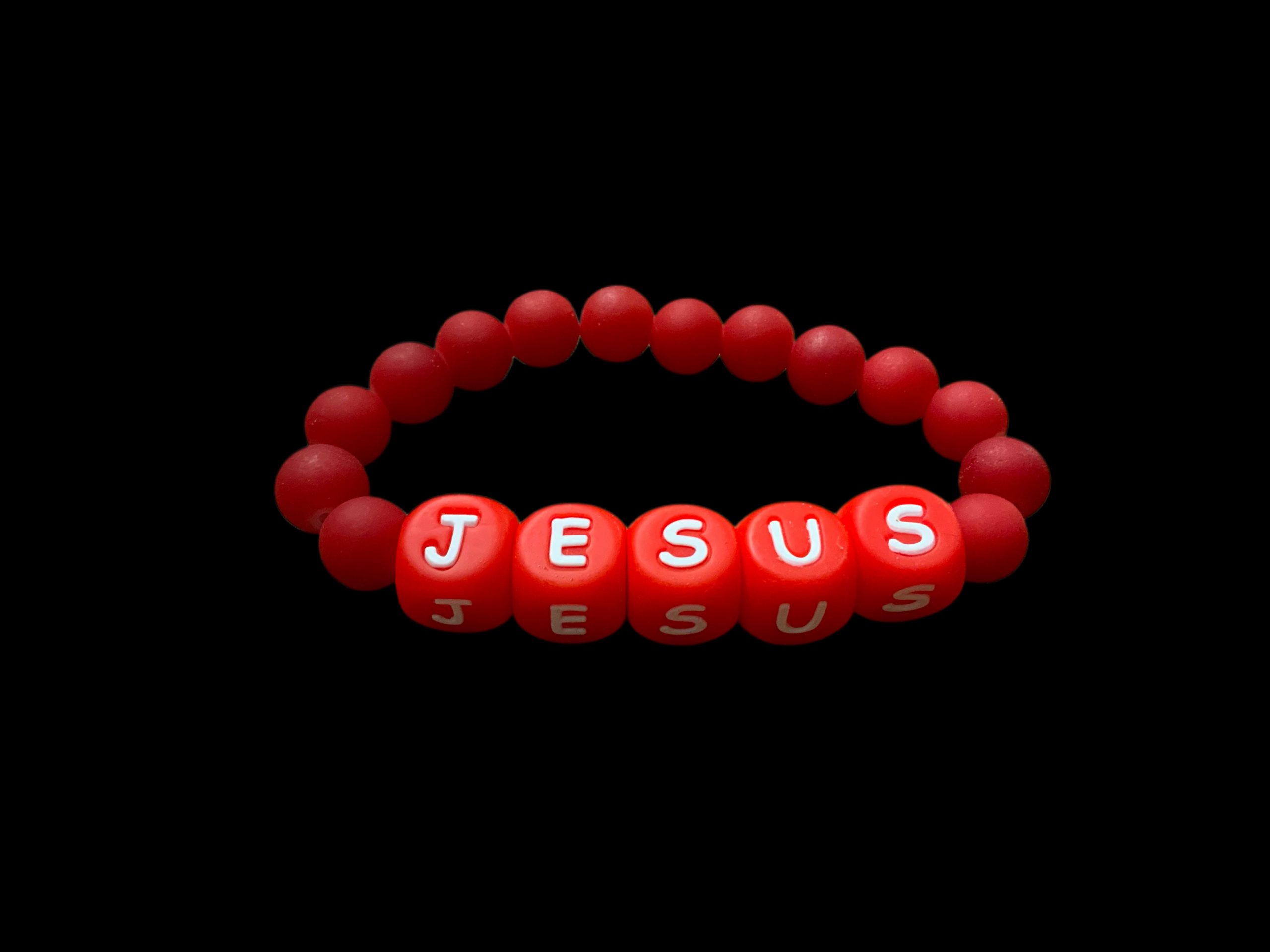 Handcrafted Bracelet "Jesus" w/ red letters and red beads
