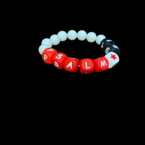 Handcrafted Bracelet "Psalms 91" w/ white beads and star , red white and black