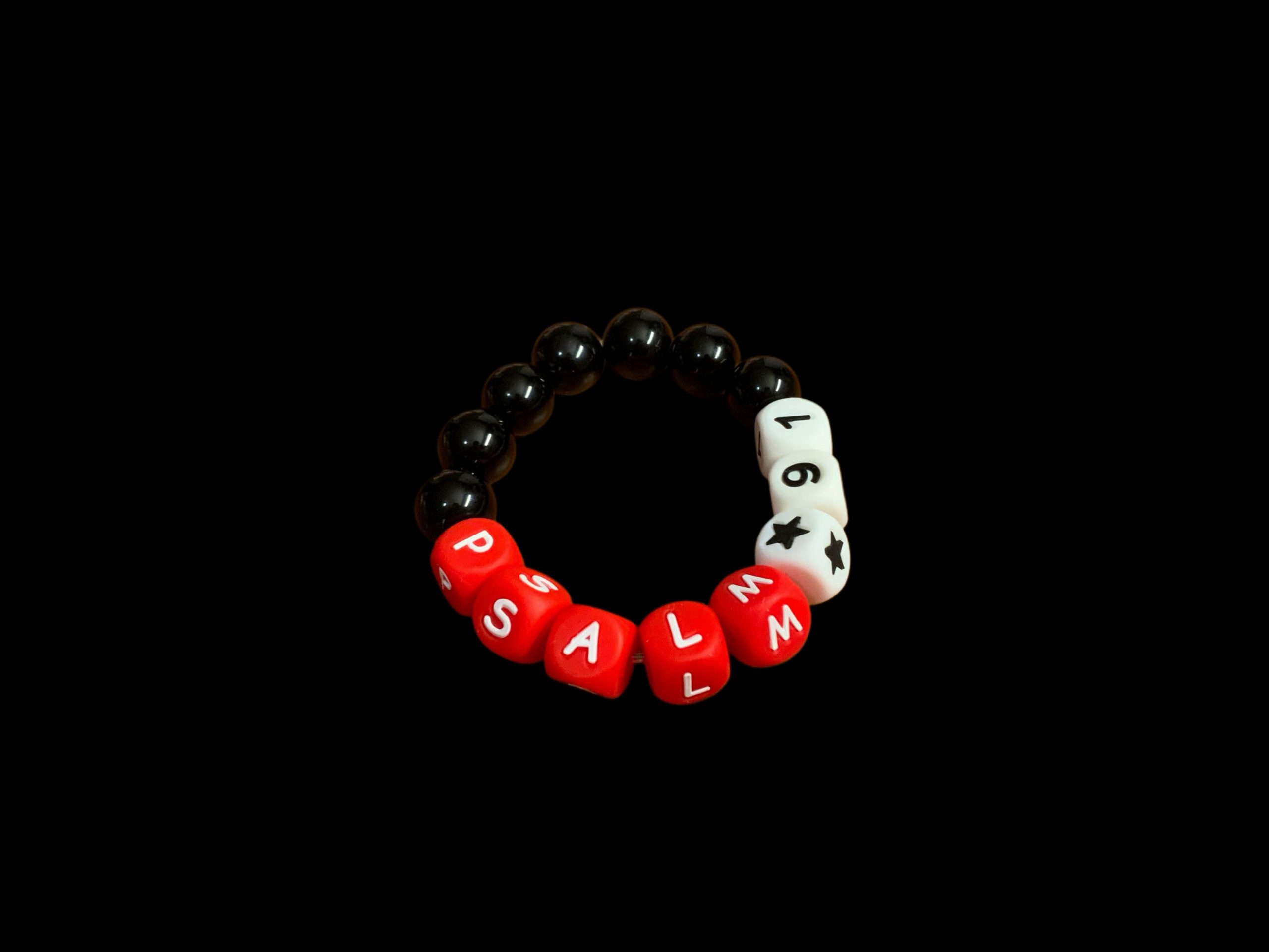 Handcrafted Bracelet Psalm 91 w/ star black, red, and white