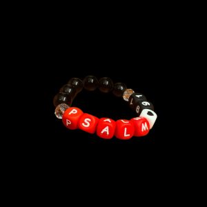 Handcrafted Bracelet "Psalm 91" w/ heart and black beads, red white and black