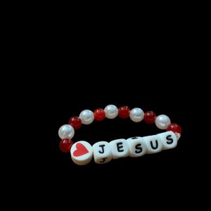 Handcrafted Bracelet "Jesus" red and white w/ heart Christmas