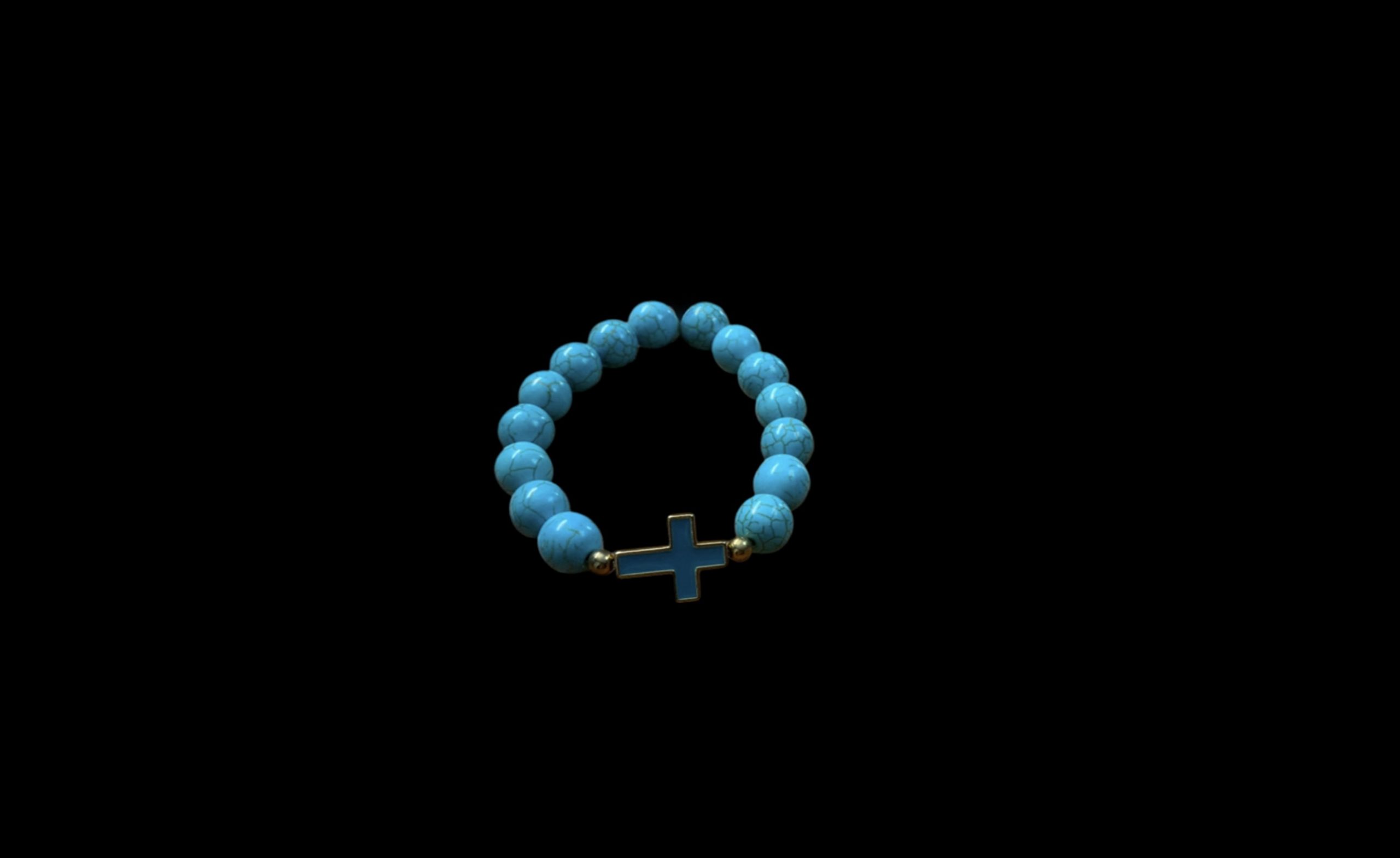 Handcrafted Bracelet Blue cross w/ designer blue beads