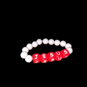 Handcrafted Bracelet "Jesus" with white beads and red letters