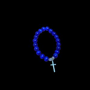 Handcrafted Bracelet Royal Blue Beads  w/ silver cross
