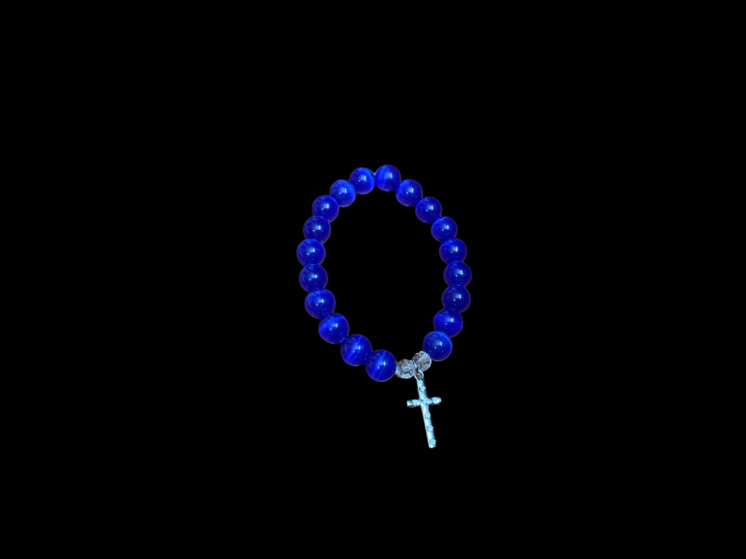 Handcrafted Bracelet Royal Blue Beads w/ silver cross