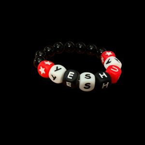 Handcrafted Bracelet "Yeshua" Black, White, and Red w/ Stars. Black Beads