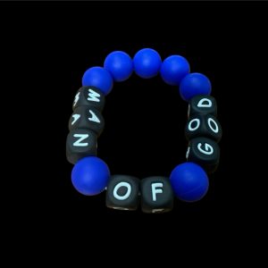 Handcrafted Bracelet "Man of God" Blue Beads Black Lettering