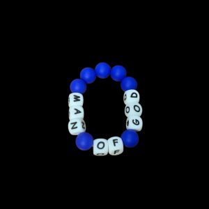 Handcrafted Bracelet "Man of God" Blue Beads White Letters