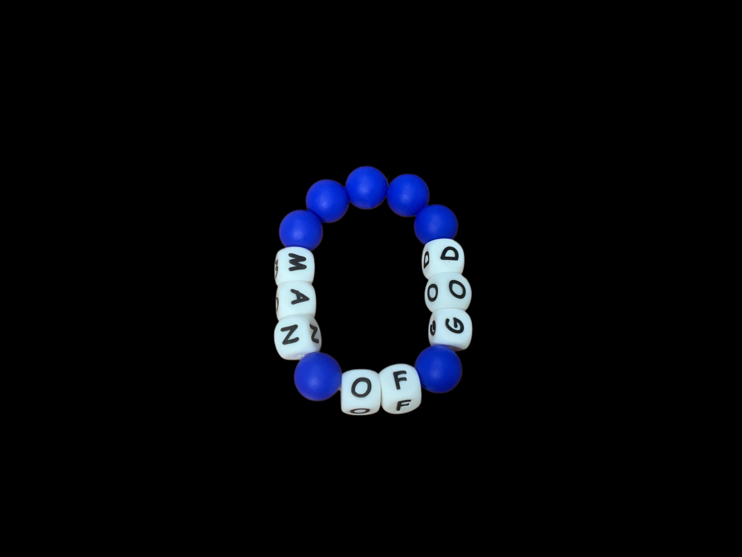 Handcrafted Bracelet "Man of God" Blue Beads White Letters