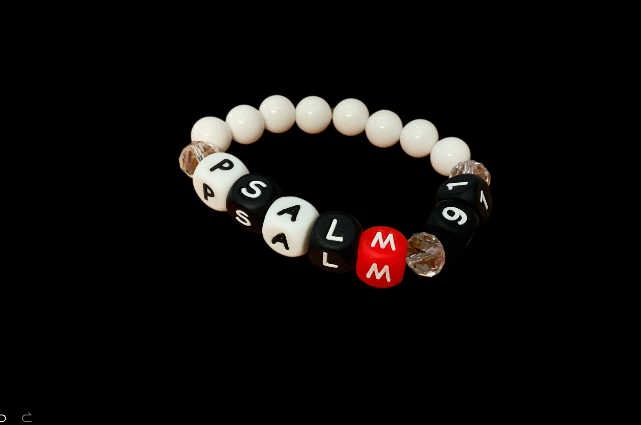 Handcrafted Bracelet "Psalm 91" Red, White, and Black w / White beads
