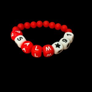 Handcrafted Bracelet "Psalm 91" w/ star red, white, black and Red Beads