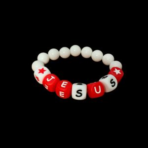 Handcrafted Bracelet "Jesus" Red, White, Black w/ Stars
