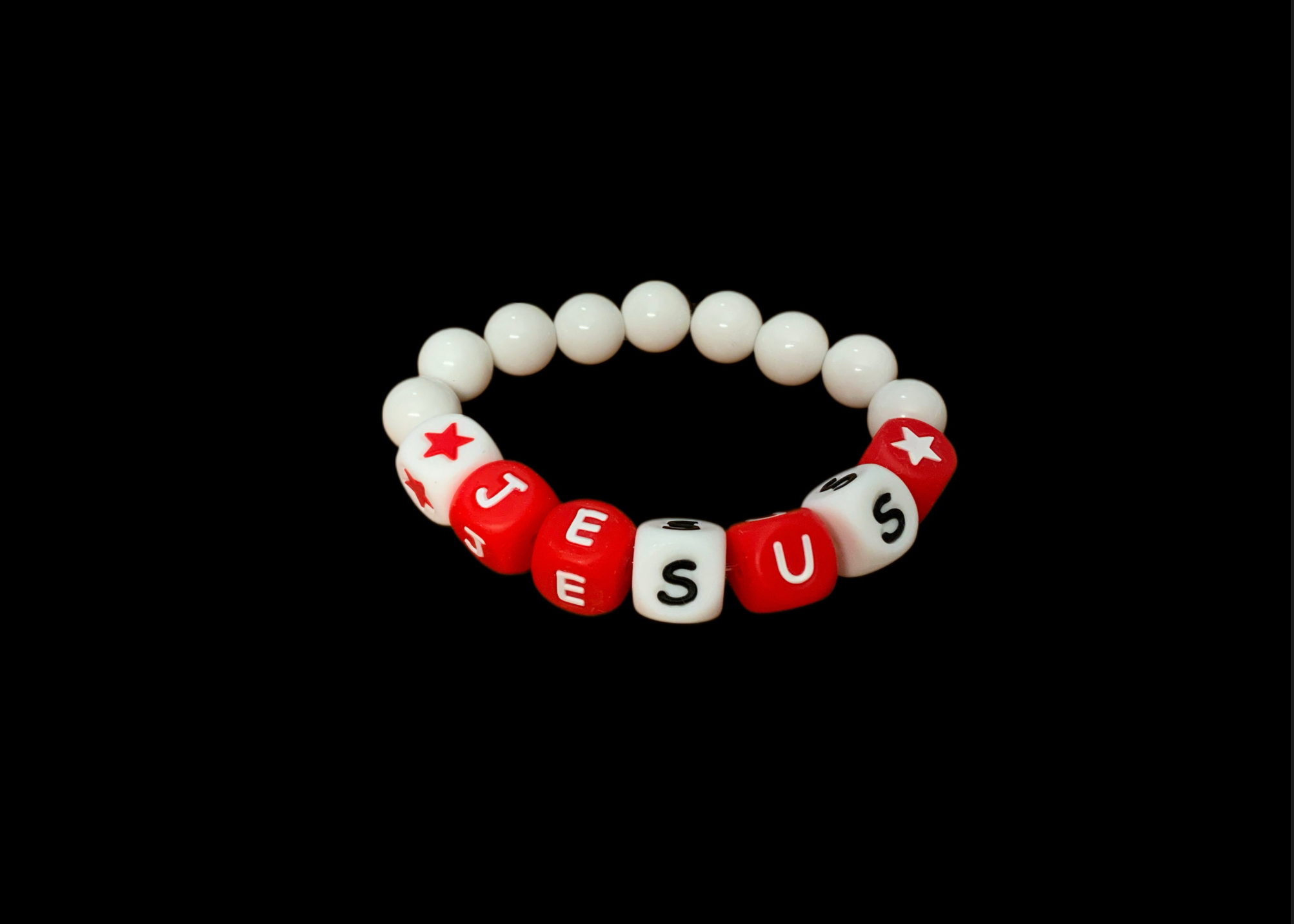 Handcrafted Bracelet "Jesus" Red, White, Black w/ Stars