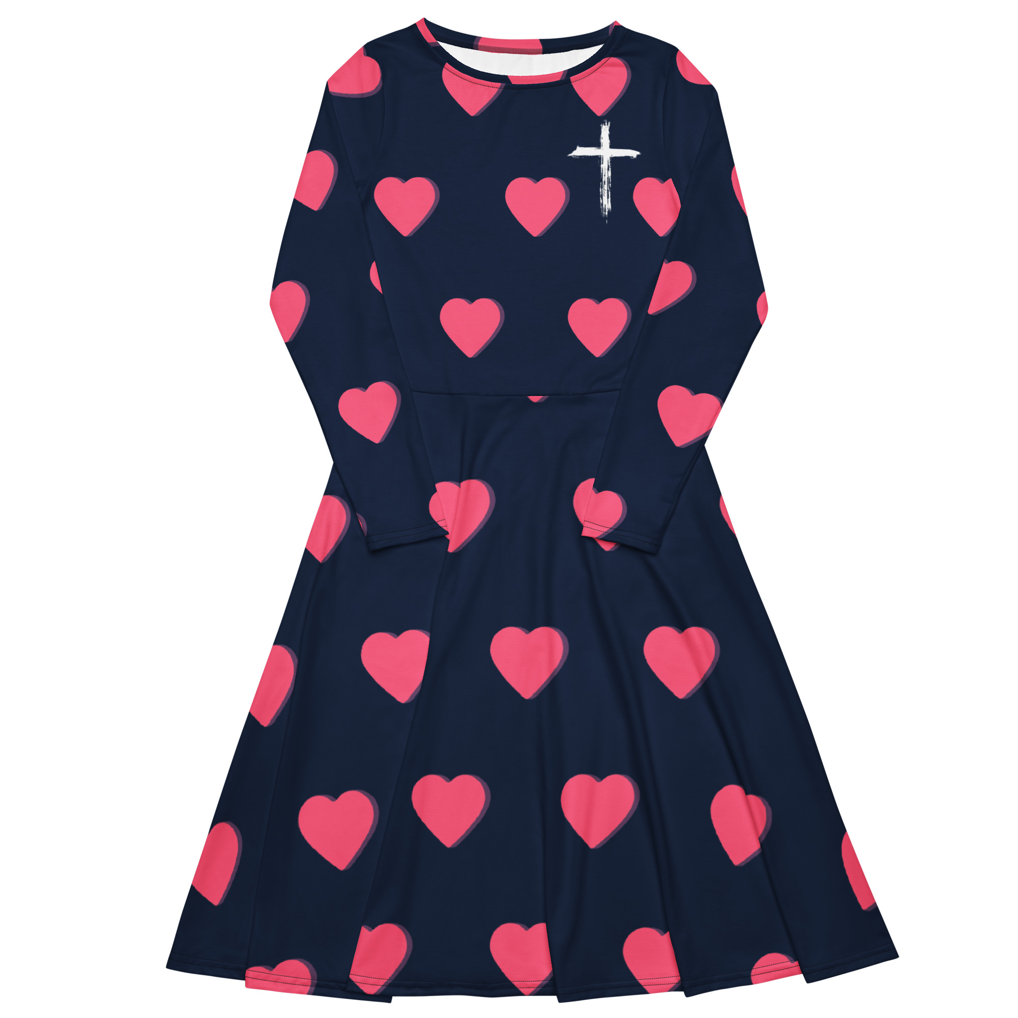 All-over print long sleeve midi dress