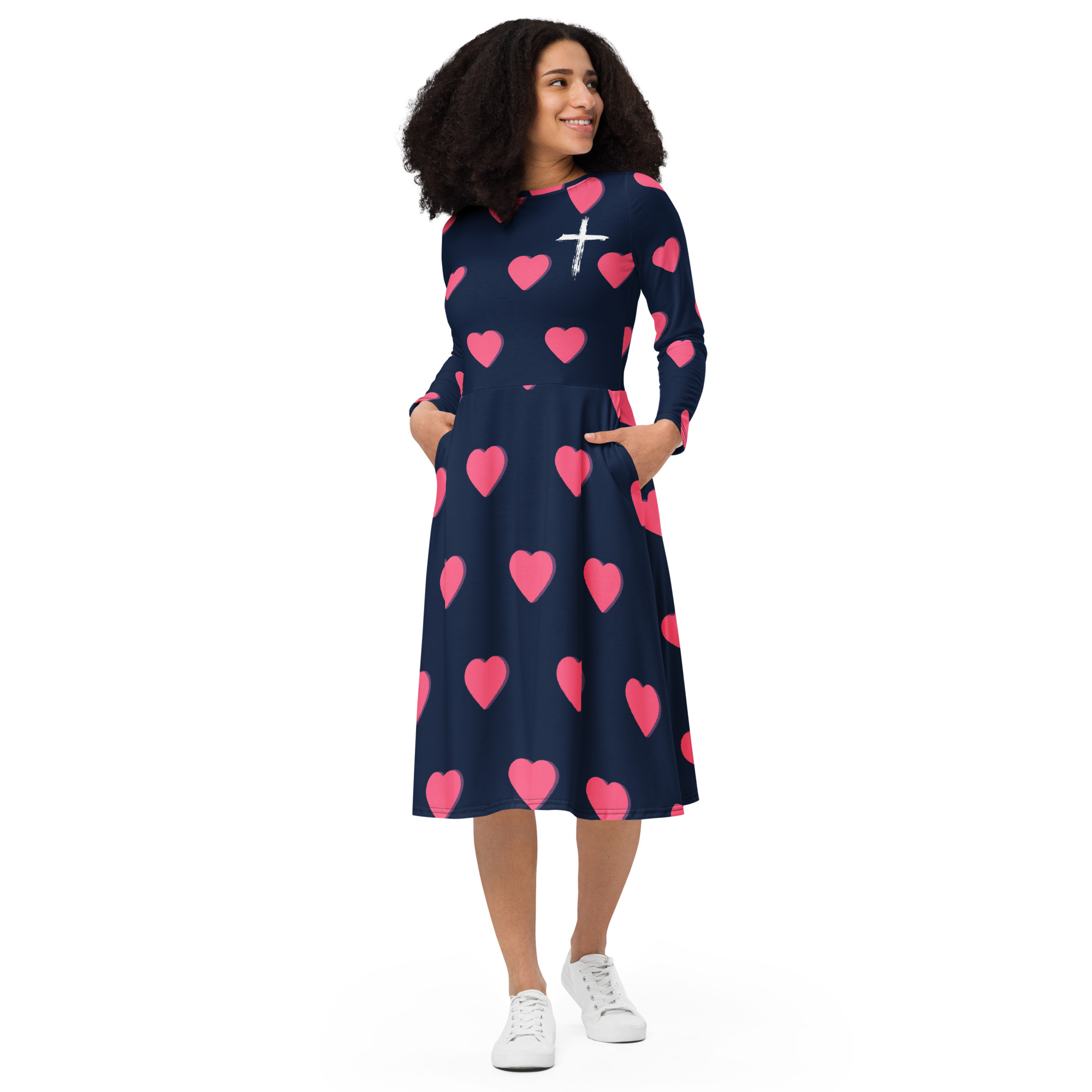 All-over print long sleeve midi dress - Image 3
