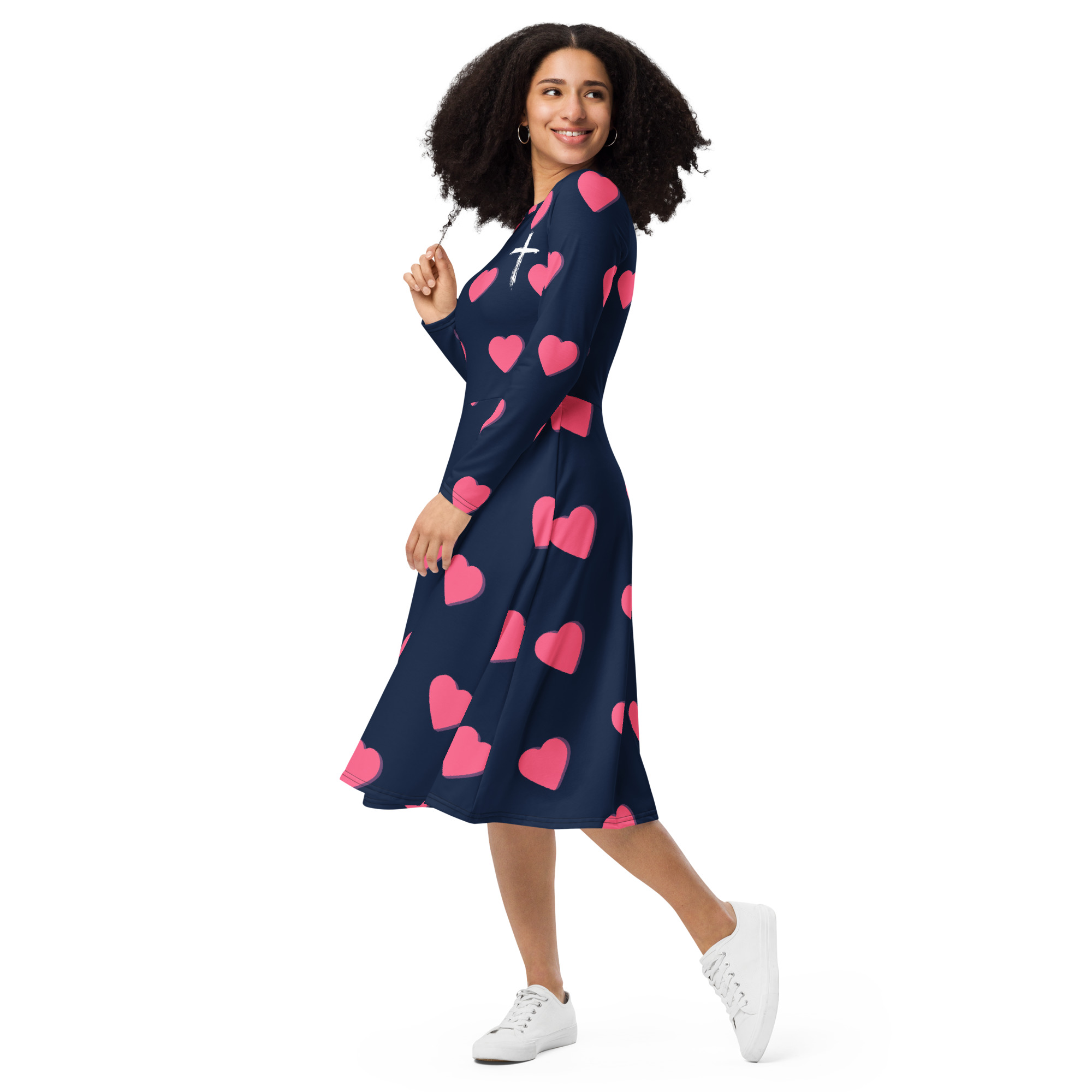 All-over print long sleeve midi dress - Image 4