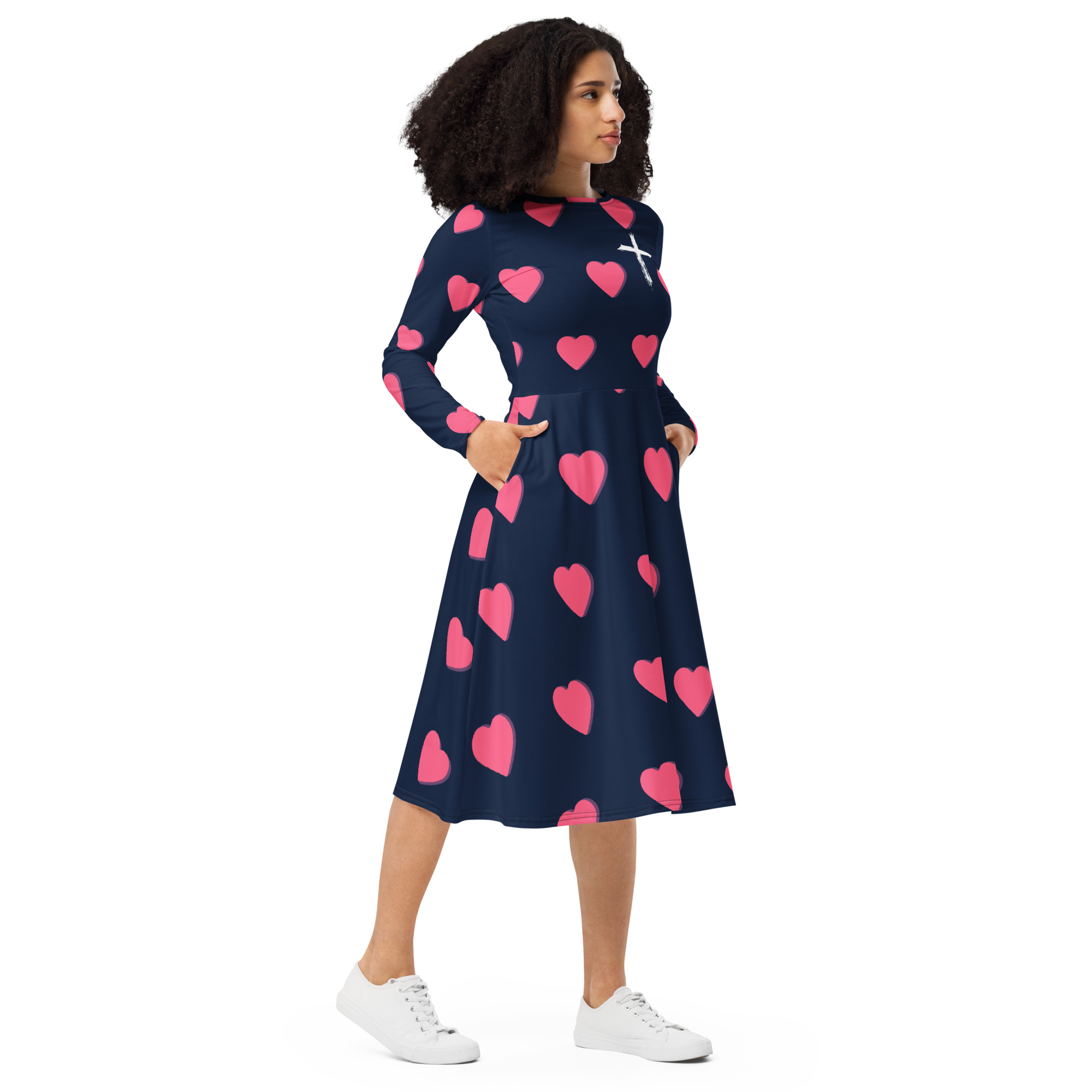 All-over print long sleeve midi dress - Image 5